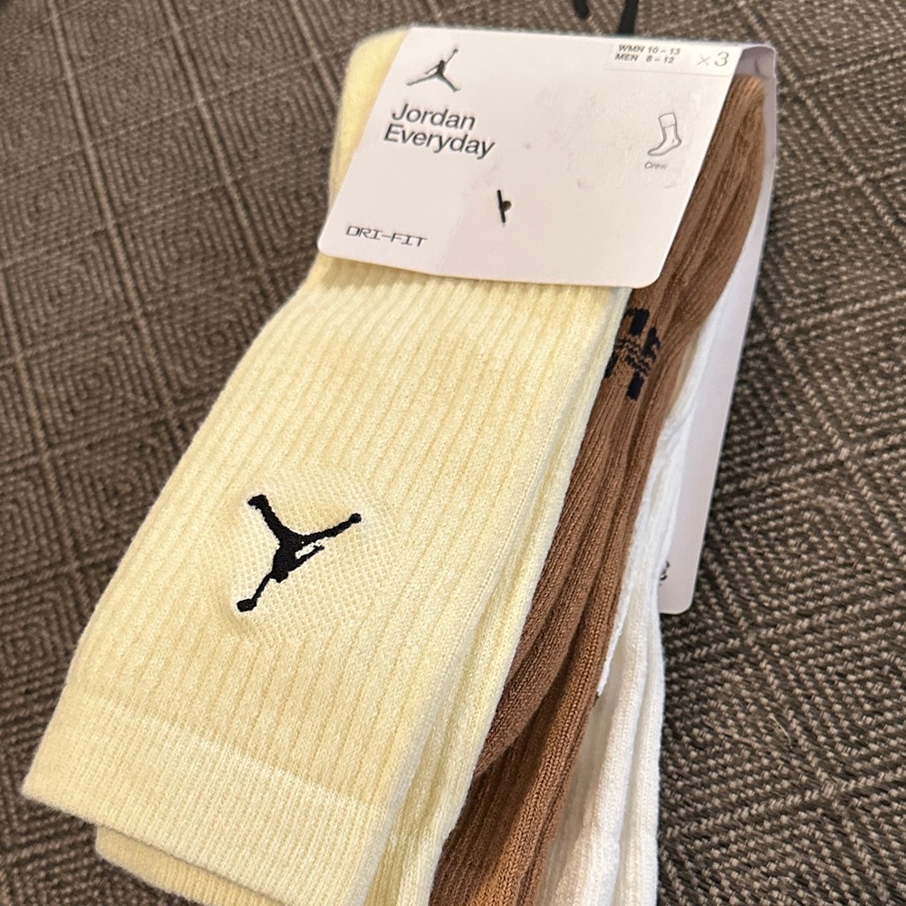 Jordan Everyday Dri-FIT Athletic Crew Socks - Cream, White, Brown Men 8-12